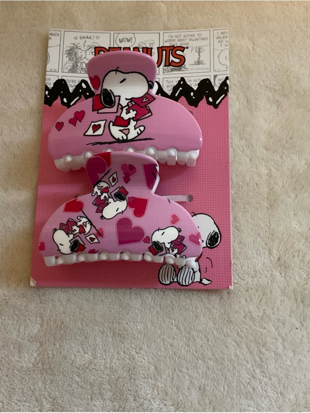 Peanuts Snoopy Pink Card Hair Clips